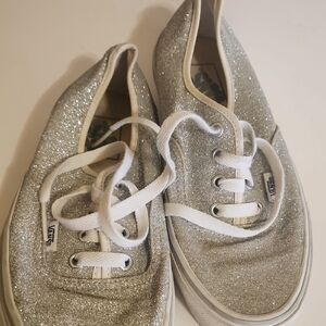 Vans Silver Glitter Lace-Up Sneakers with White Trim
